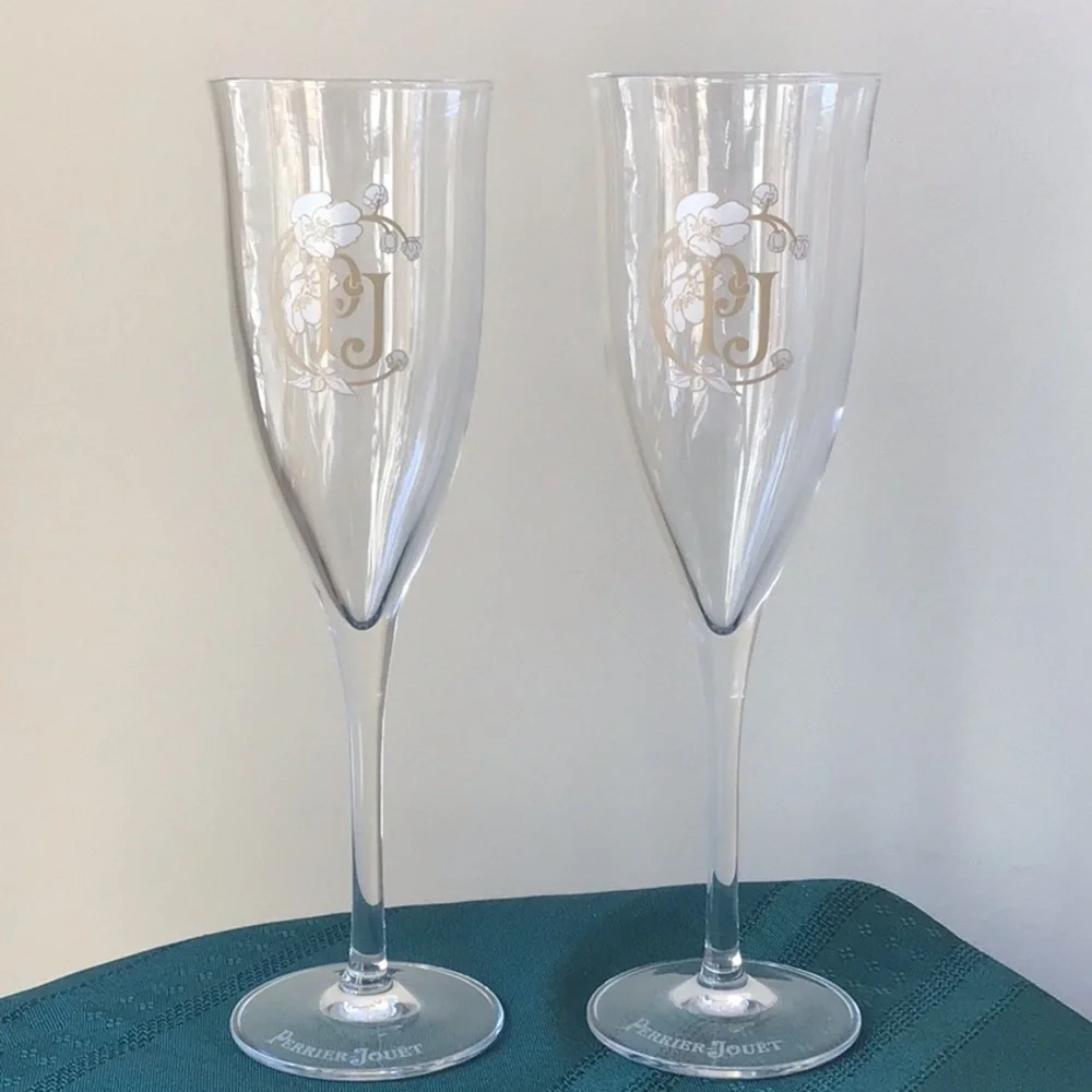 Perrier-Jouët Crystal Champagne Flutes Set of 2 PJ Iconic Glasses